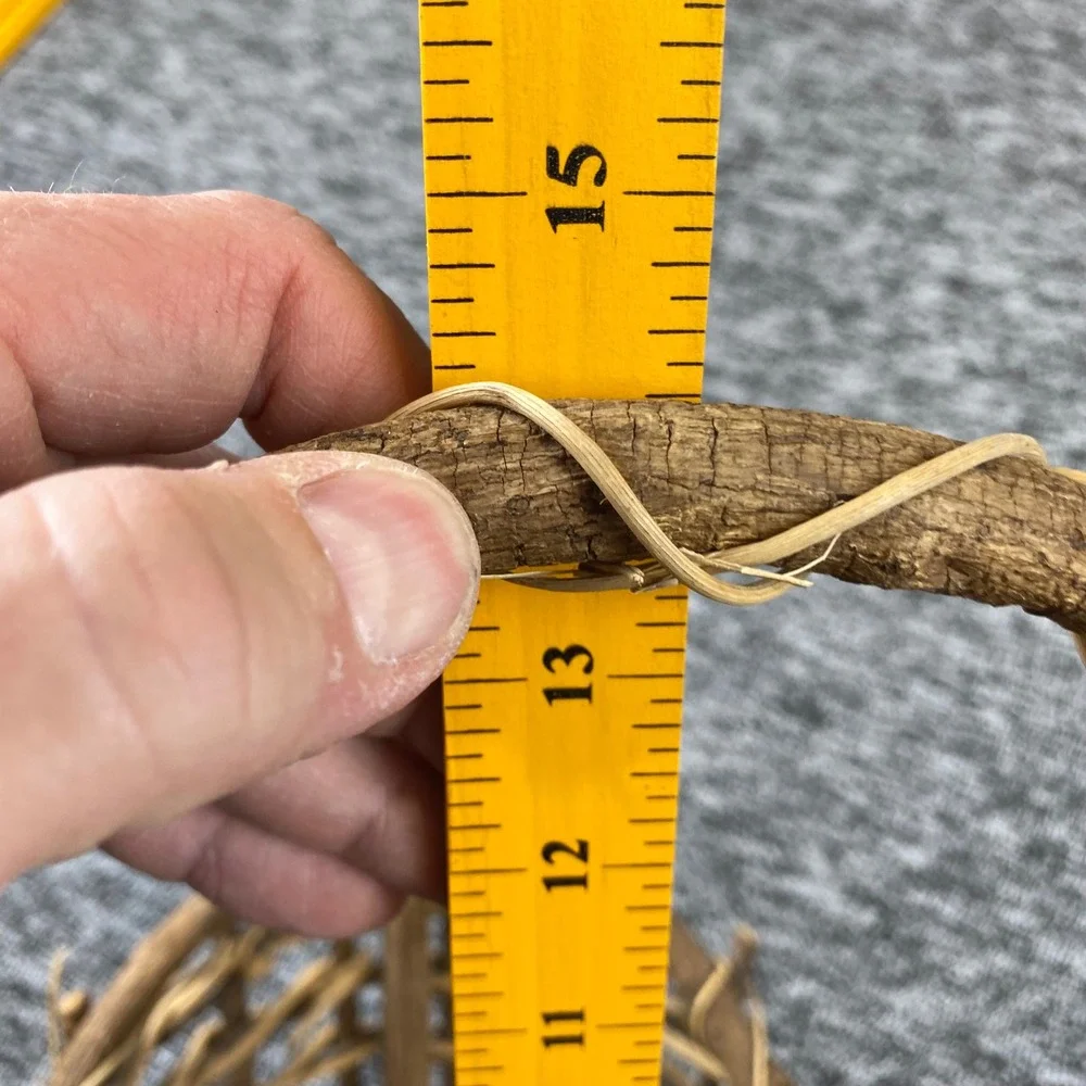 Old Rustic Twig Woven Basket Natural Vine Handle Folk Art Country Decor